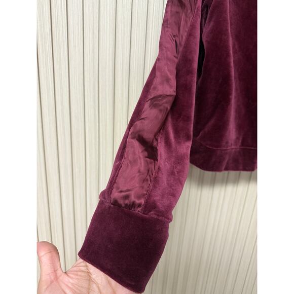 JOE'S Jeans Burgundy Velour Full Zipped Cropped Hooded Jacket Sz S New with Tags - Picture 10 of 11